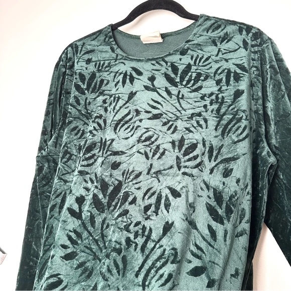 Vintage Whimsigoth Forest Green Crushed Velvet Top Witchy Feminine Long Sleeve - Picture 7 of 10